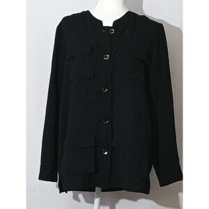 Anne Klein Black Long Sleeve Button Down 4 Pocket Blouse Size Medium New